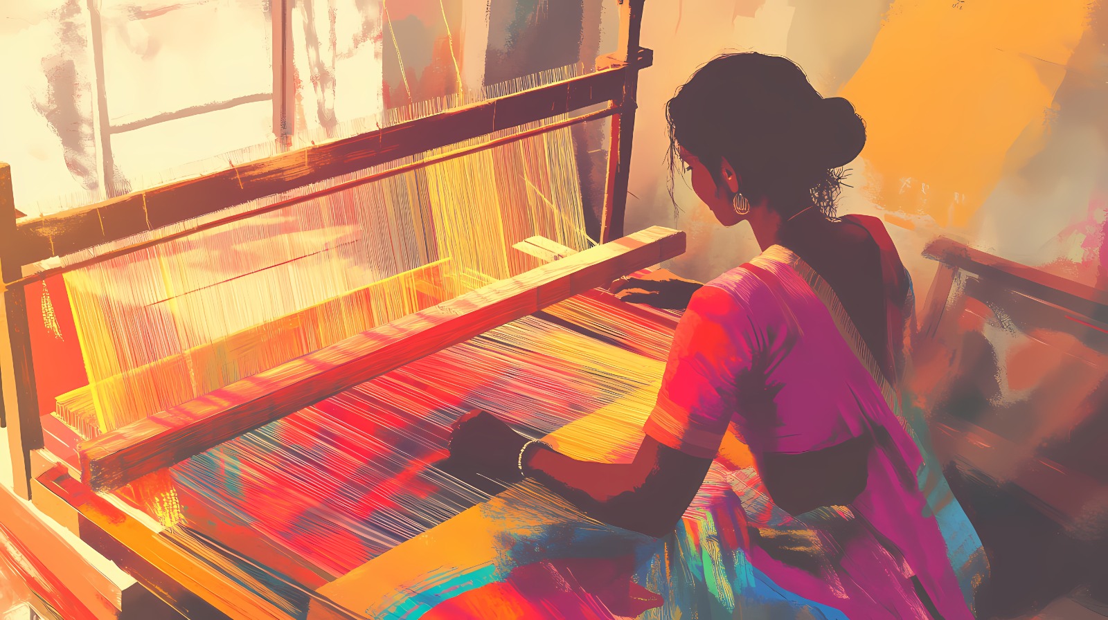 Artisan at work creating traditional Indian textiles